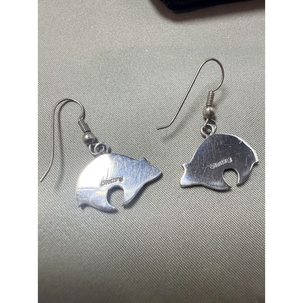 Sterling Silver Bear Pendant Earrings - Picture 8 of 8